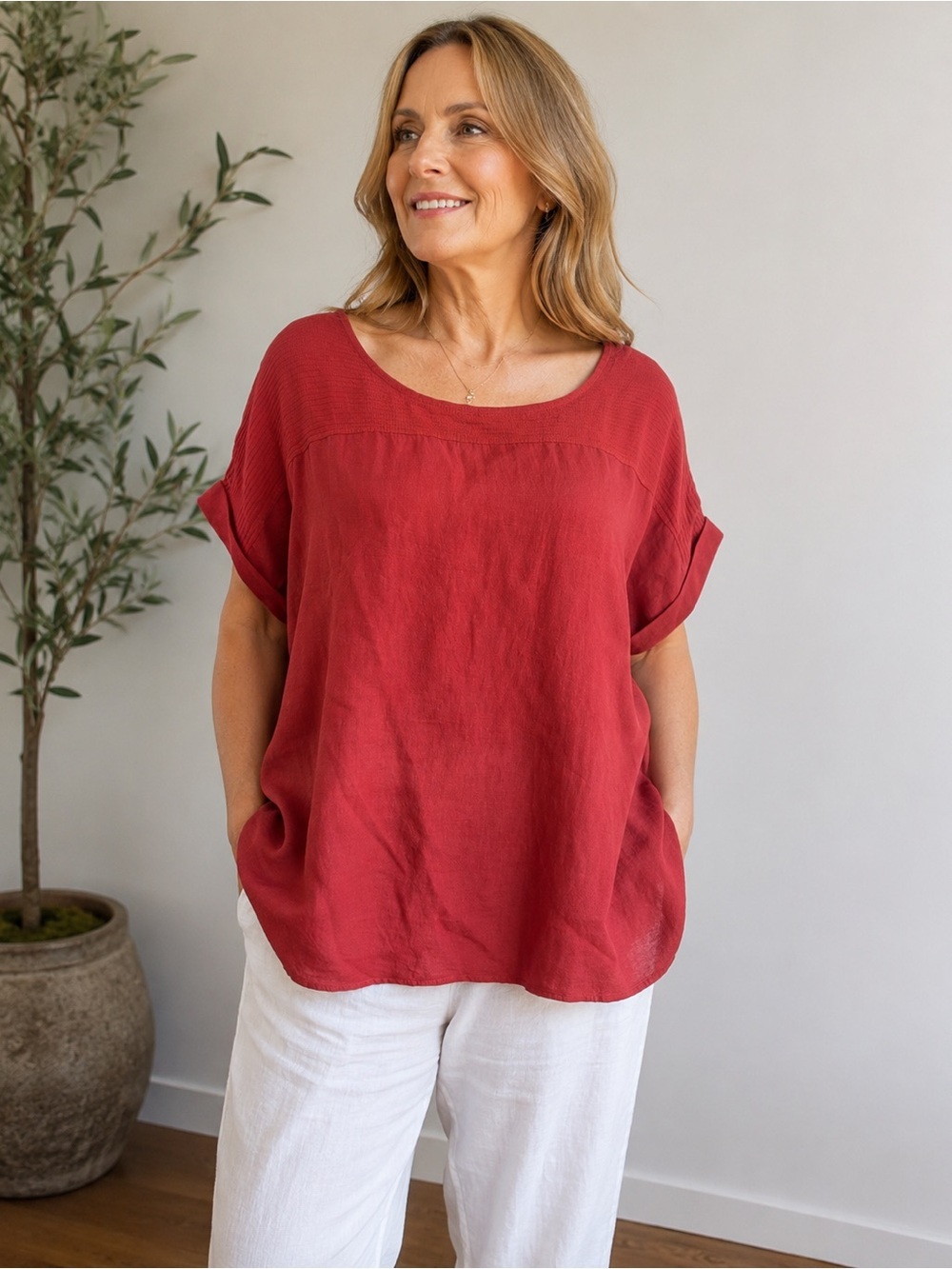 LUNGO L’ARNO Women's terra Siena color lagenlook Top 2X NWT as is